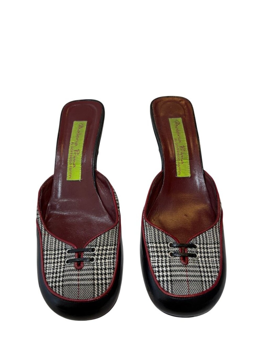 Materna Prima Women's Houndstooth Mule Slip On Kitten Heel Open Back Shoes Sz 6